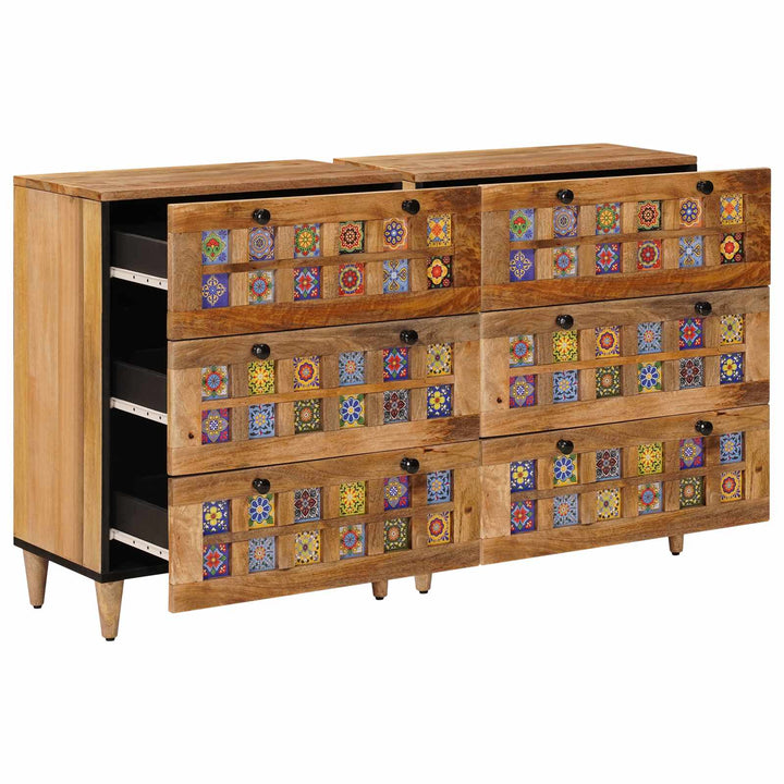 Sideboard 2 pcs Naturfarvet 60 x 33 x 75 cm Massivt mangotræ