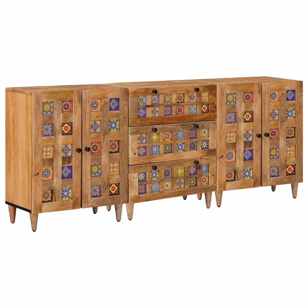 Sideboard 3 pcs Naturfarvet 60 x 33,5 x 75 cm Massivt mangotræ