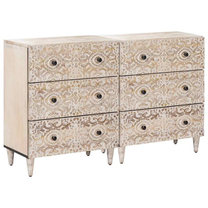 Sideboard 2 pcs Hvid 60 x 33,5 x 75 cm Massivt mangotræ