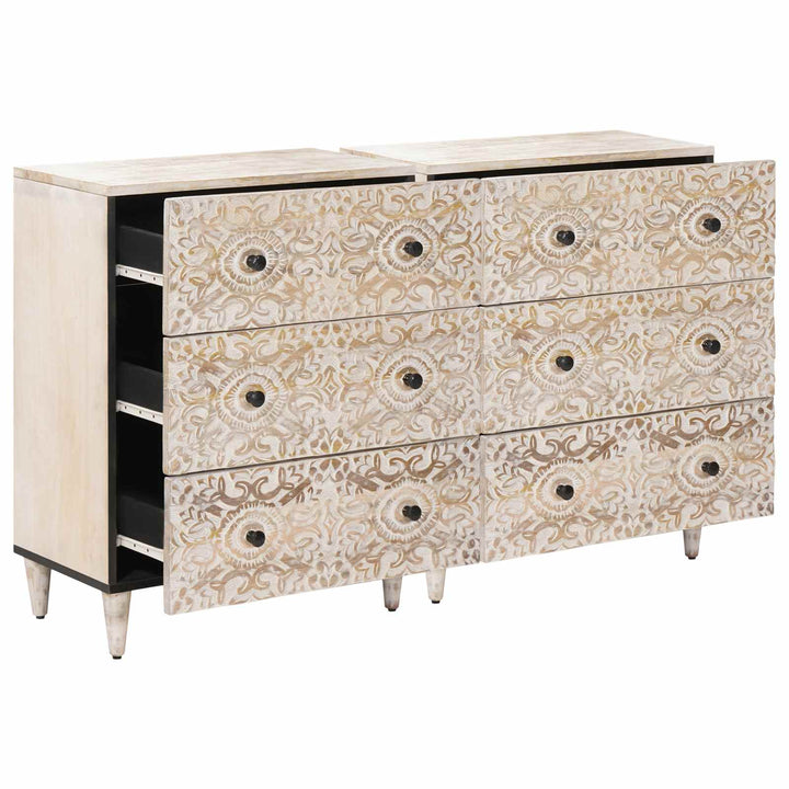Sideboard 2 pcs Hvid 60 x 33,5 x 75 cm Massivt mangotræ