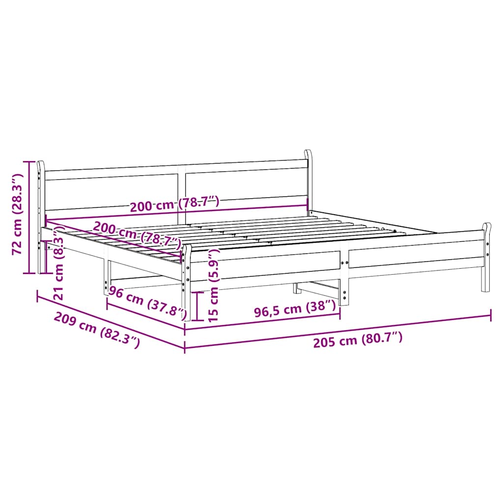 sengeramme uden madras 200x200 cm massivt fyrretræ gyldenbrun