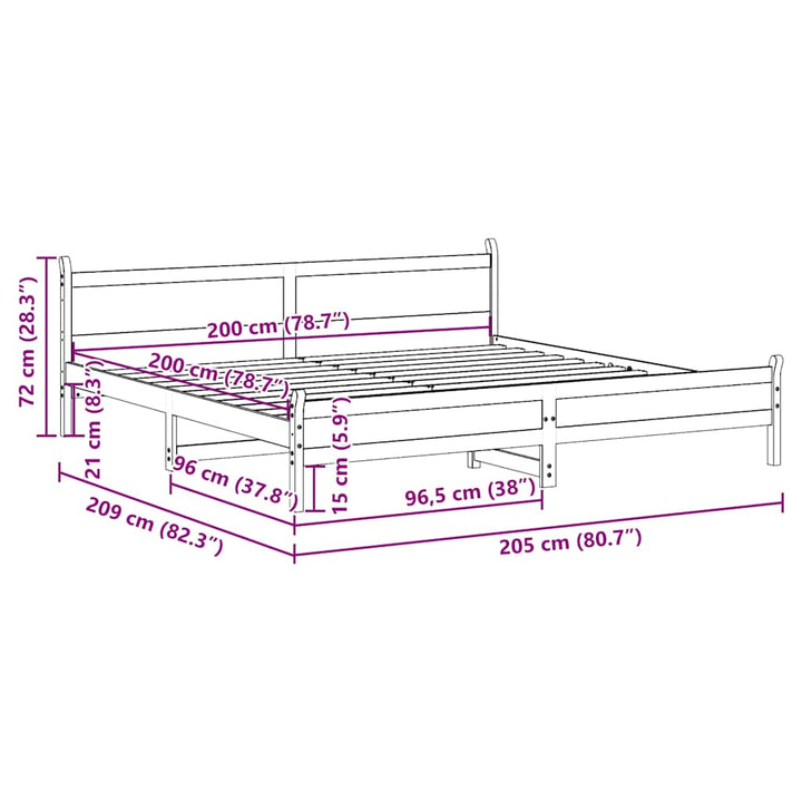 sengeramme uden madras 200x200 cm massivt fyrretræ gyldenbrun