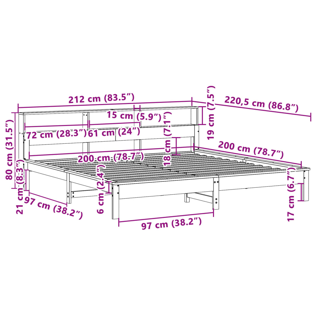 sengeramme uden madras 200x200 cm massivt fyrretræ gyldenbrun