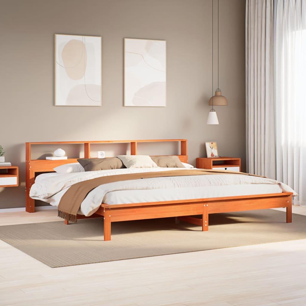sengeramme uden madras 200x200 cm massivt fyrretræ gyldenbrun