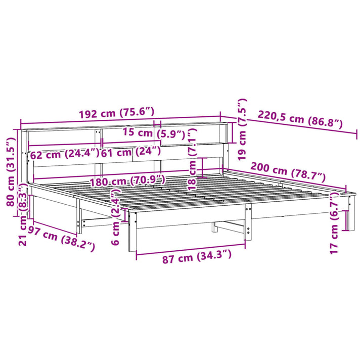 sengeramme uden madras 180x200 cm massivt fyrretræ hvid