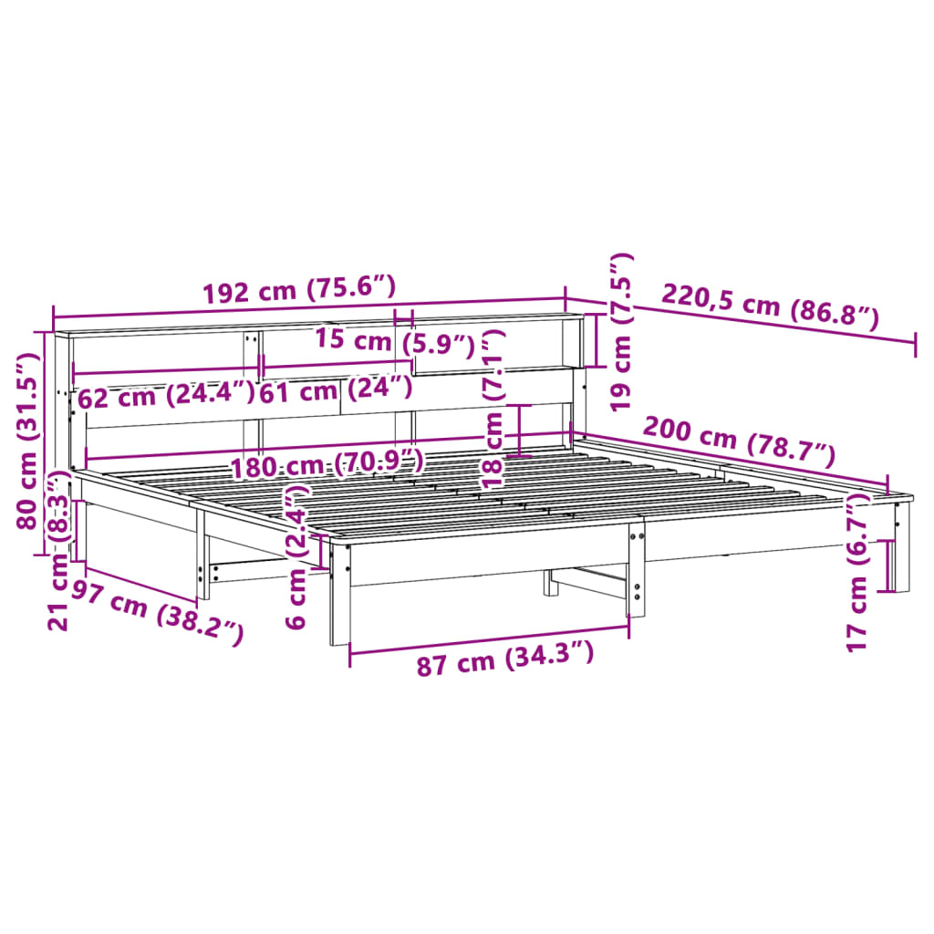 sengeramme uden madras 180x200 cm massivt fyrretræ gyldenbrun