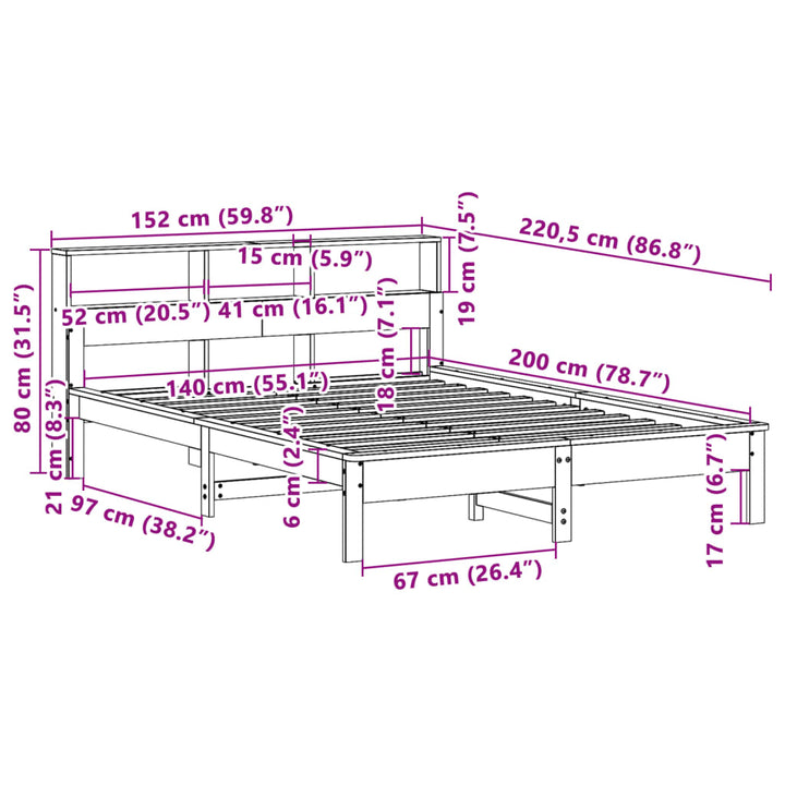 sengeramme uden madras 140x200 cm massivt fyr gyldenbrun