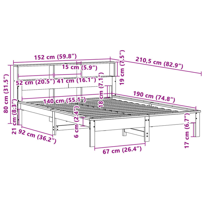 sengeramme uden madras 140x190 cm massivt fyrretræ
