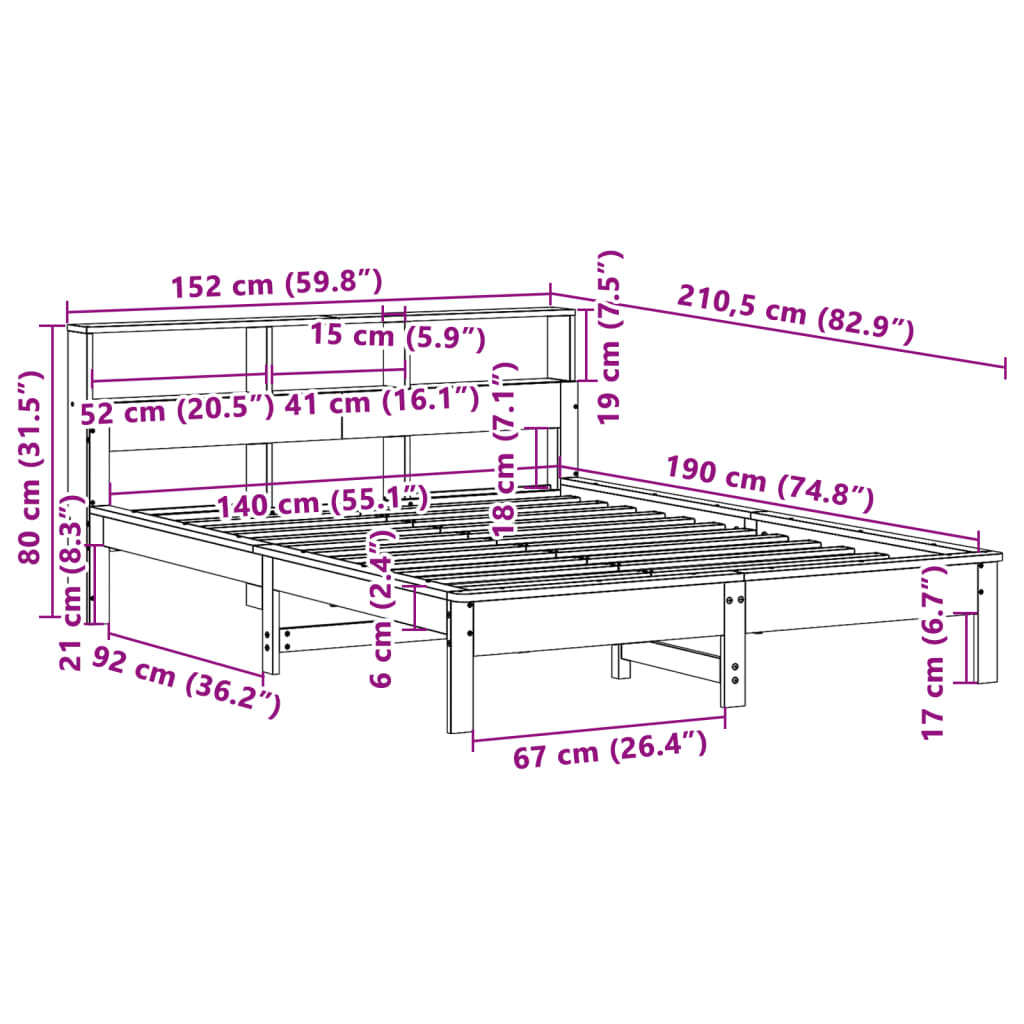 sengeramme uden madras 140x190 cm massivt fyrretræ hvid