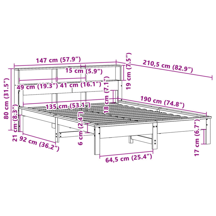 sengeramme uden madras 135x190 cm massivt fyrretræ hvid