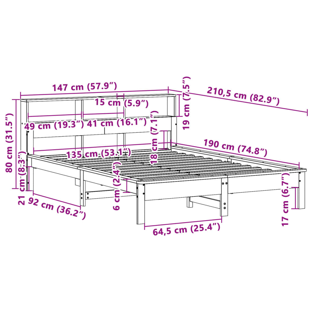 sengeramme uden madras 135x190 cm massivt fyrretræ brun