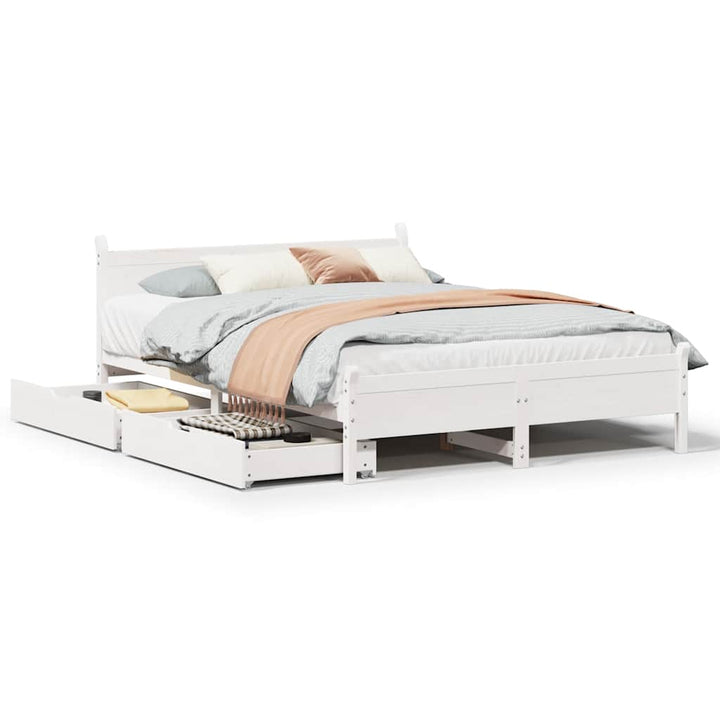 sengeramme uden madras 150x200 cm massivt fyrretræ hvid