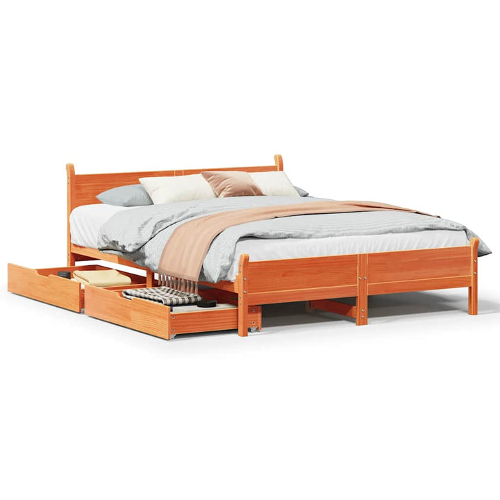 sengeramme uden madras 150x200 cm massivt fyrretræ gyldenbrun