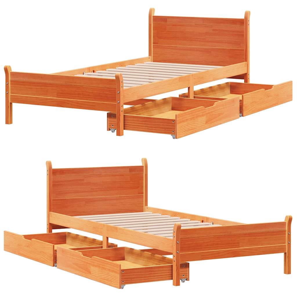 sengeramme uden madras 100x200 cm massivt fyrretræ gyldenbrun