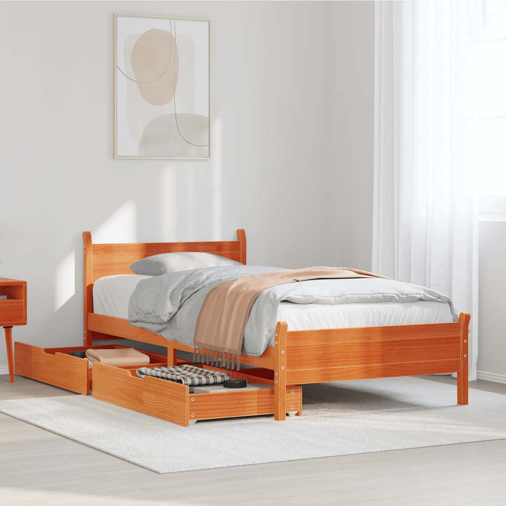 sengeramme uden madras 100x200 cm massivt fyrretræ gyldenbrun
