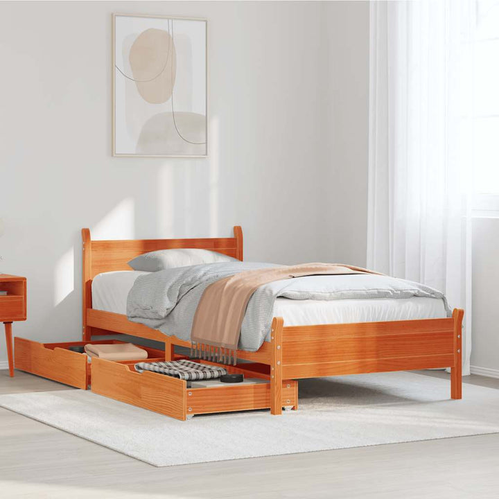 sengeramme uden madras 100x200 cm massivt fyrretræ gyldenbrun