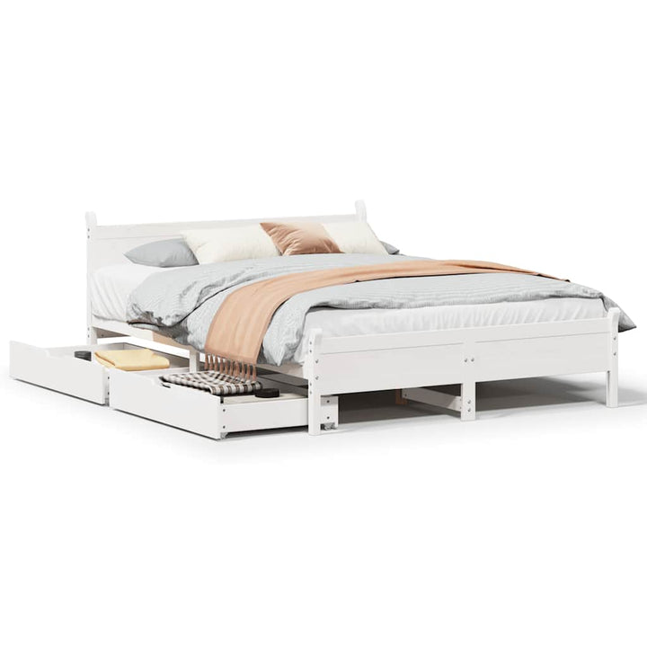 sengeramme uden madras 140x190 cm massivt fyrretræ hvid