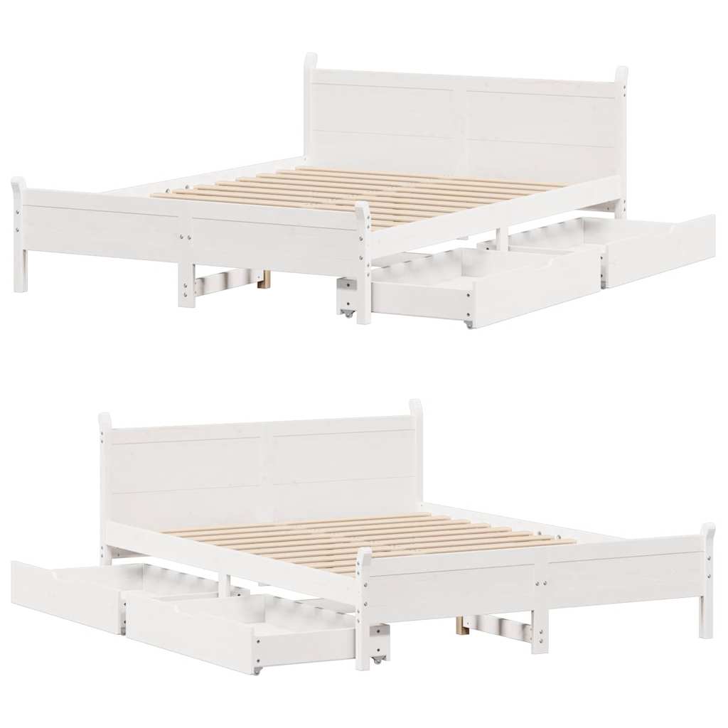 sengeramme uden madras 135x190 cm massivt fyrretræ hvid