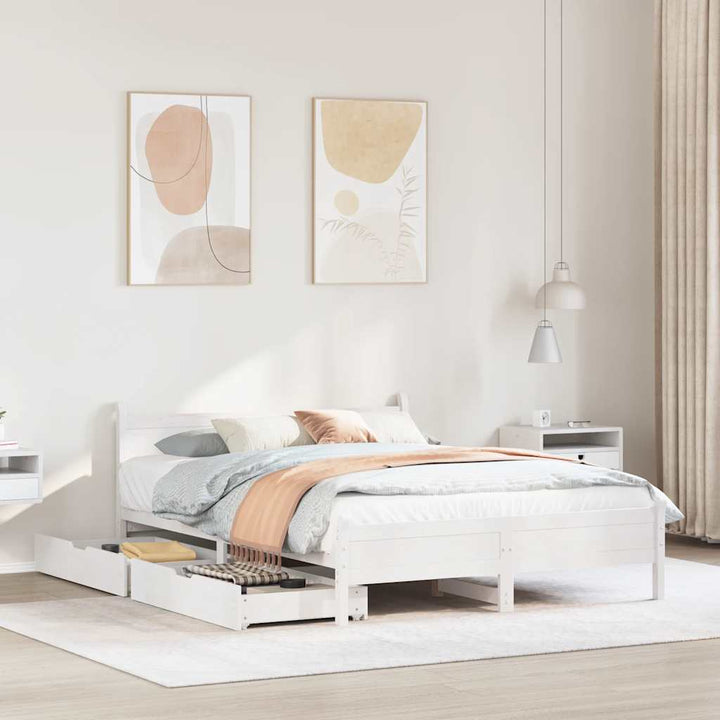 sengeramme uden madras 135x190 cm massivt fyrretræ hvid