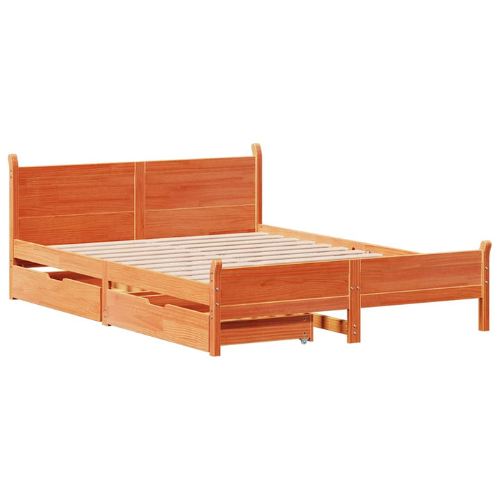 sengeramme uden madras 135x190 cm massivt fyrretræ brun