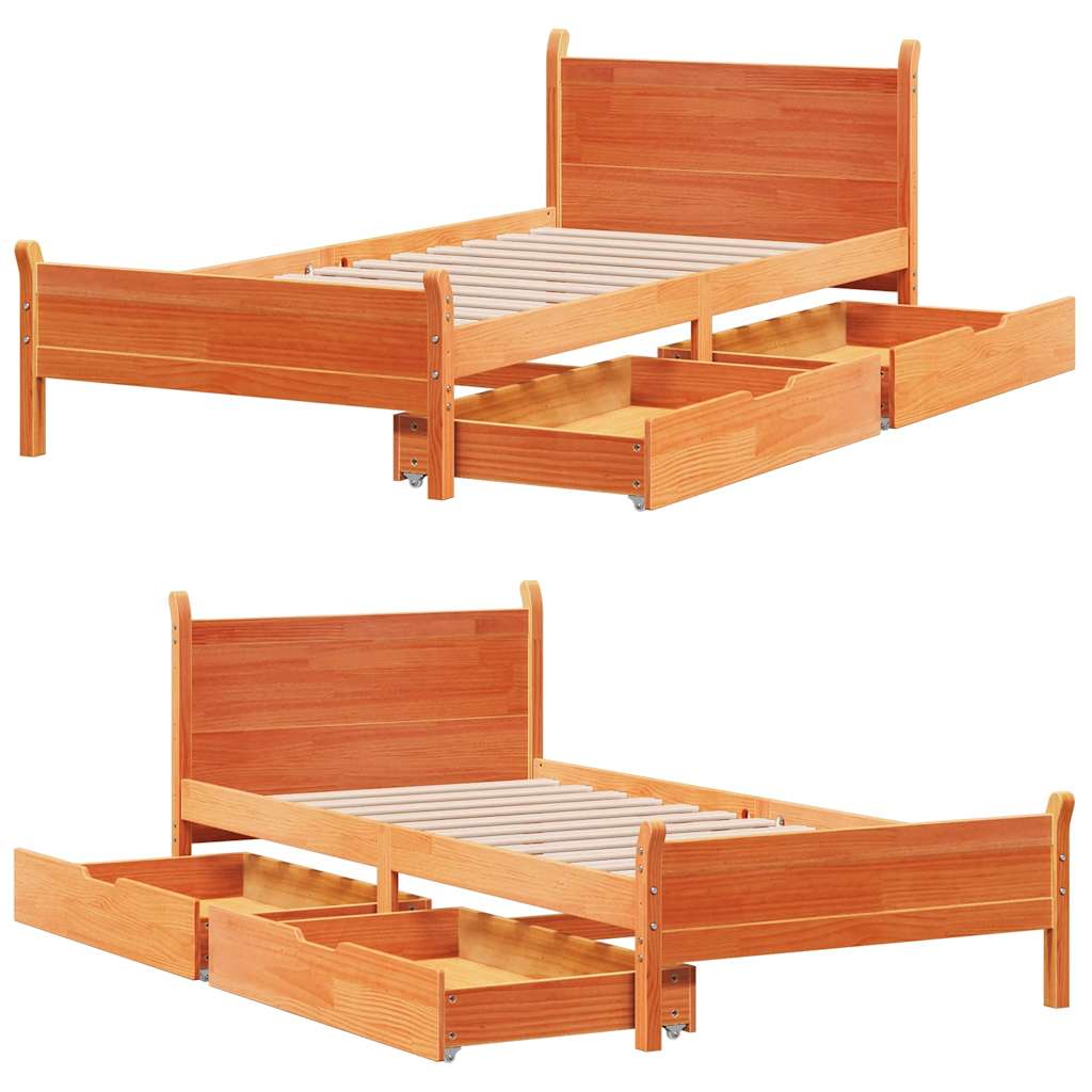 sengeramme uden madras 75x190 cm massivt fyrretræ gyldenbrun