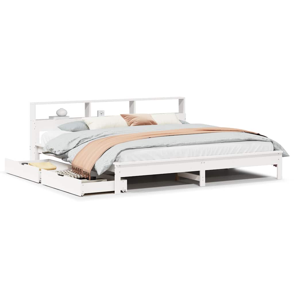 seng med reol uden madras 200x200 cm massivt fyrretræ hvid