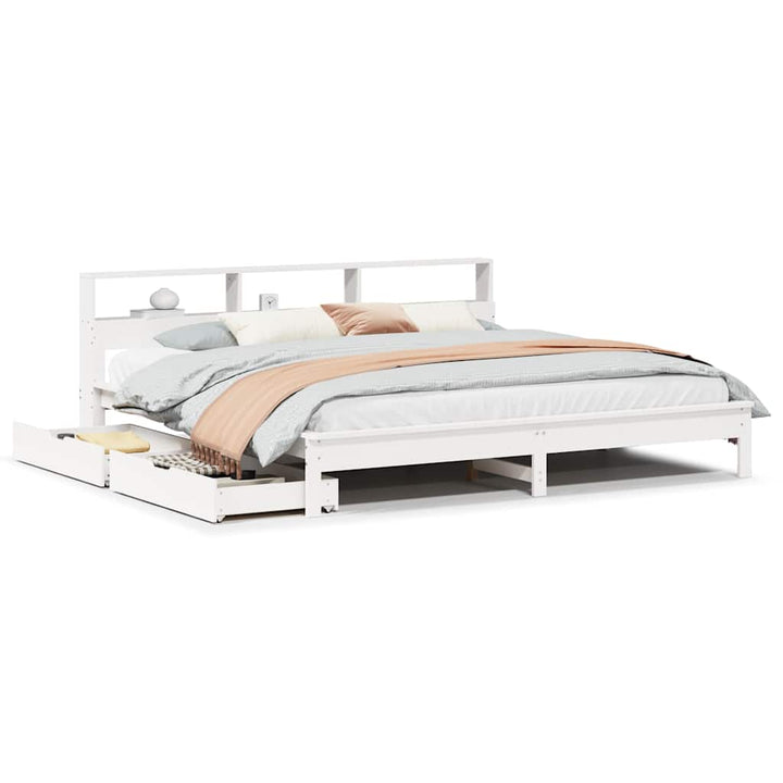 seng med reol uden madras 200x200 cm massivt fyrretræ hvid