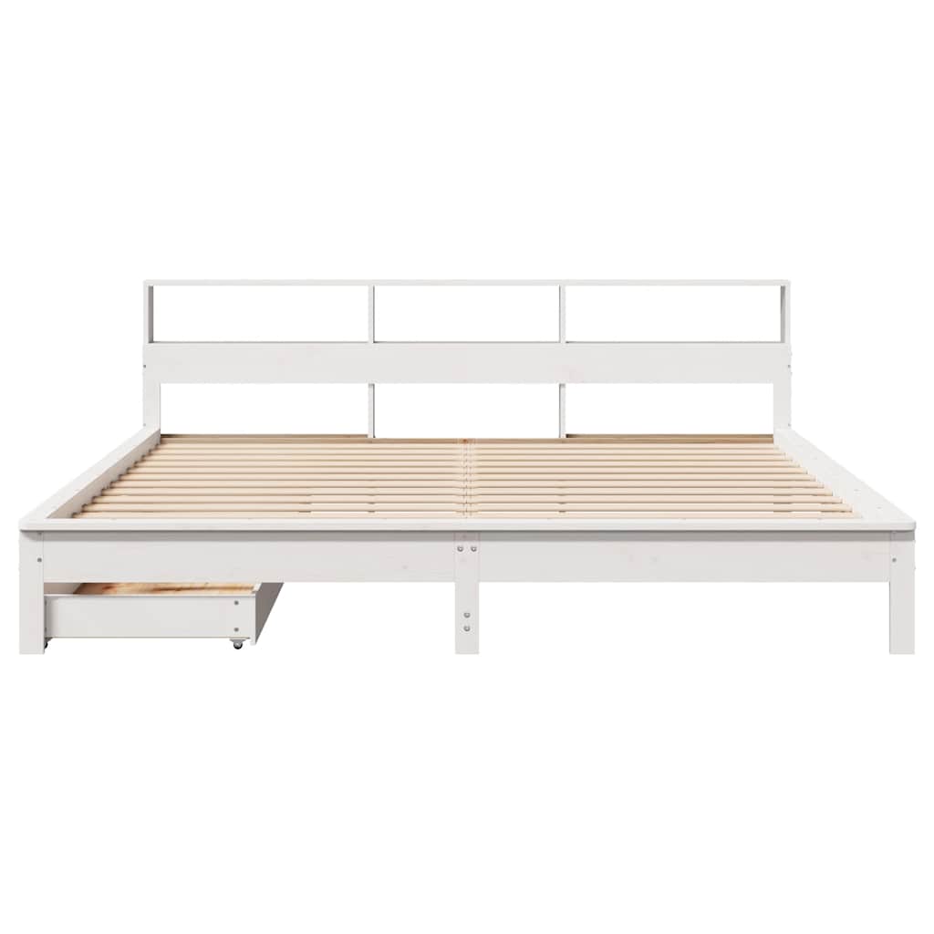 seng med reol uden madras 200x200 cm massivt fyrretræ hvid