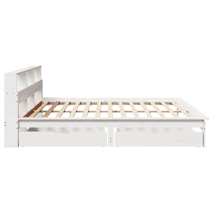 seng med reol uden madras 200x200 cm massivt fyrretræ hvid