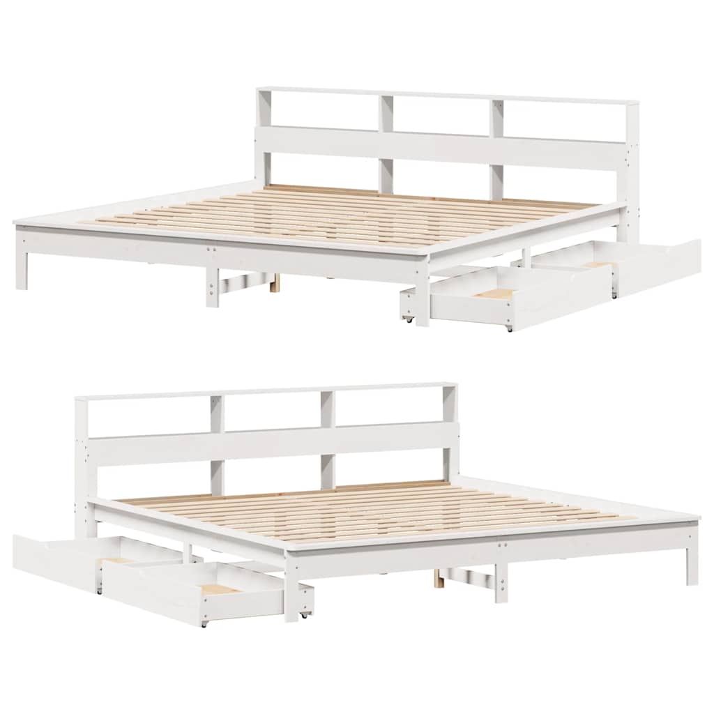 seng med reol uden madras 200x200 cm massivt fyrretræ hvid