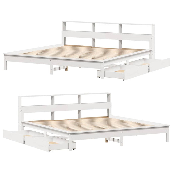 seng med reol uden madras 200x200 cm massivt fyrretræ hvid