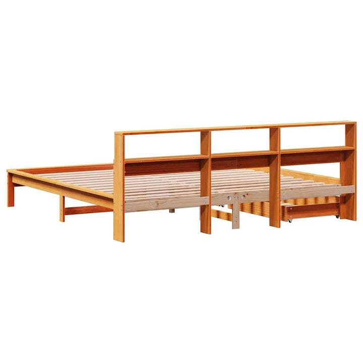 seng med reol uden madras 200x200cm massivt fyrretræ gyldenbrun