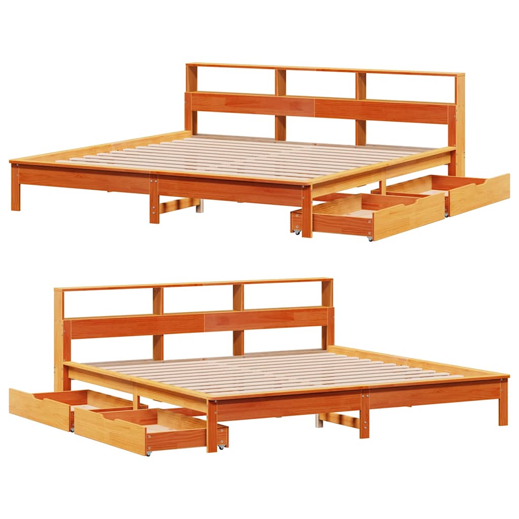 seng med reol uden madras 200x200cm massivt fyrretræ gyldenbrun