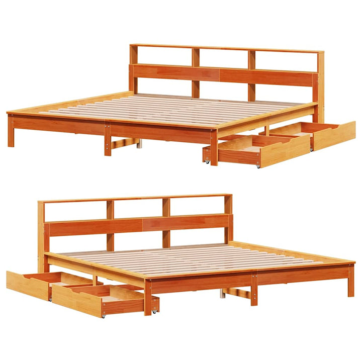 seng med reol uden madras 200x200cm massivt fyrretræ gyldenbrun
