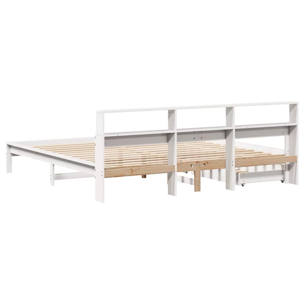 seng med reol uden madras 180x200 cm massivt fyrretræ hvid