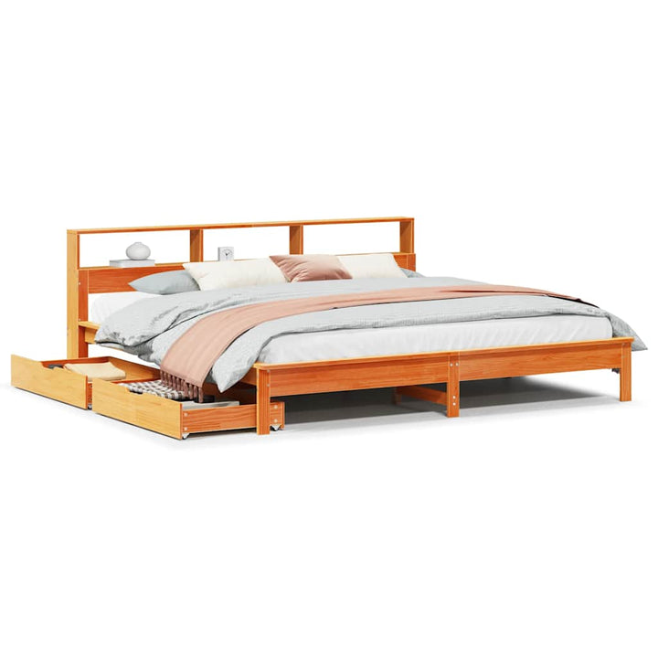 seng med reol uden madras 180x200cm massivt fyrretræ gyldenbrun