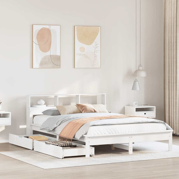 seng med reol uden madras 160x200 cm massivt fyrretræ hvid