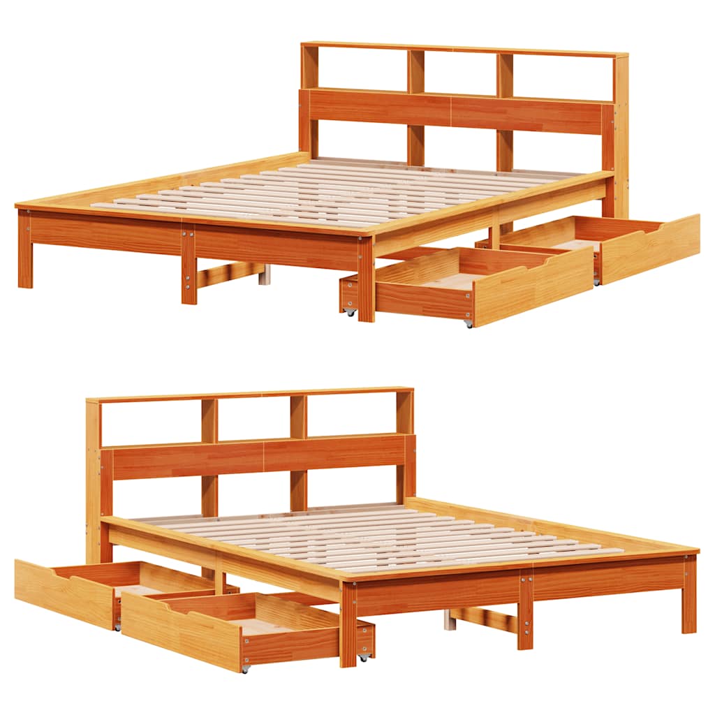 seng med reol uden madras 160x200cm massivt fyrretræ gyldenbrun
