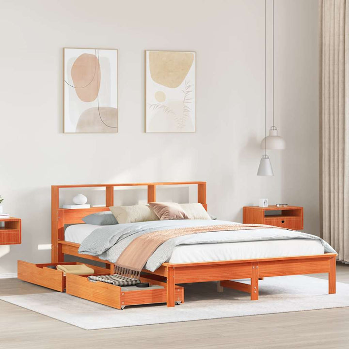 seng med reol uden madras 160x200cm massivt fyrretræ gyldenbrun