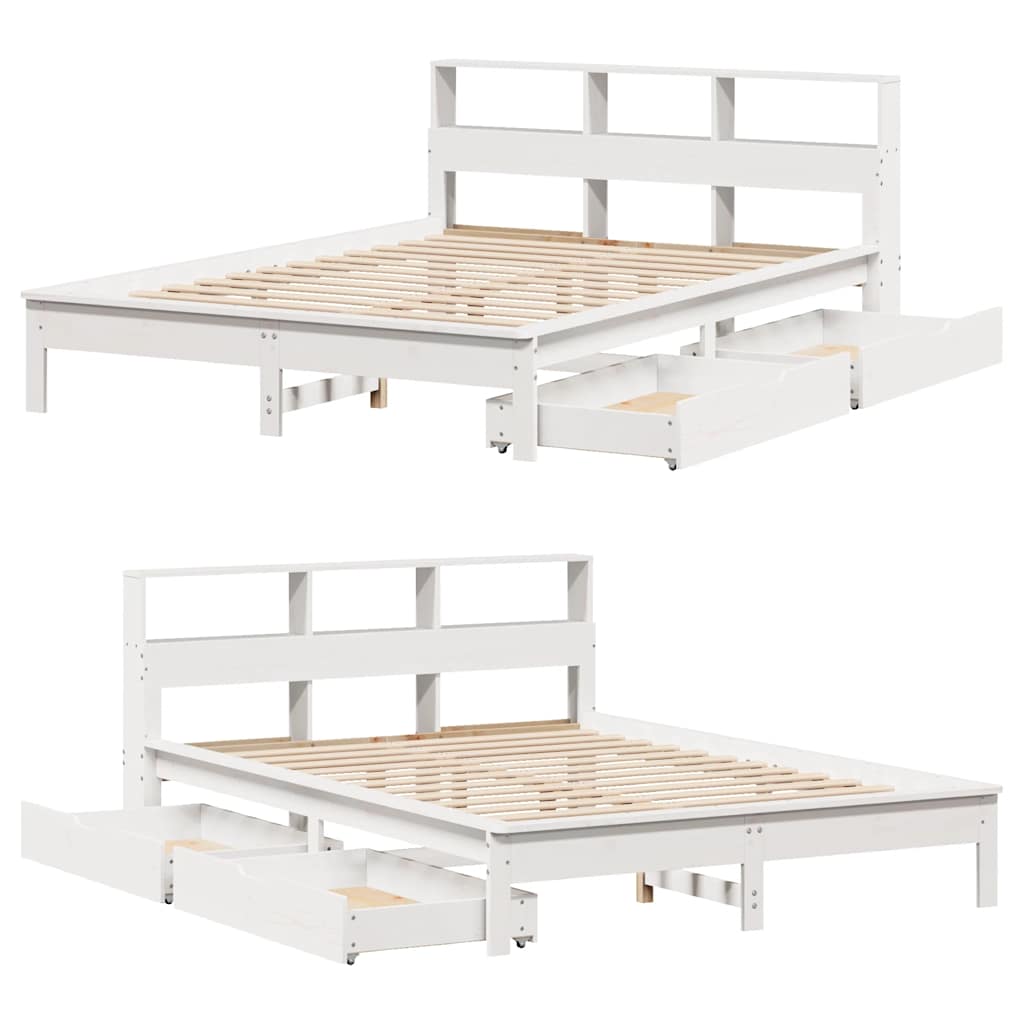 seng med reol uden madras 150x200 cm massivt fyrretræ hvid