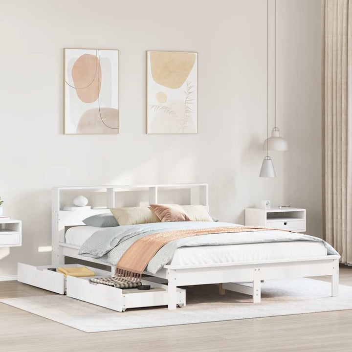 seng med reol uden madras 150x200 cm massivt fyrretræ hvid