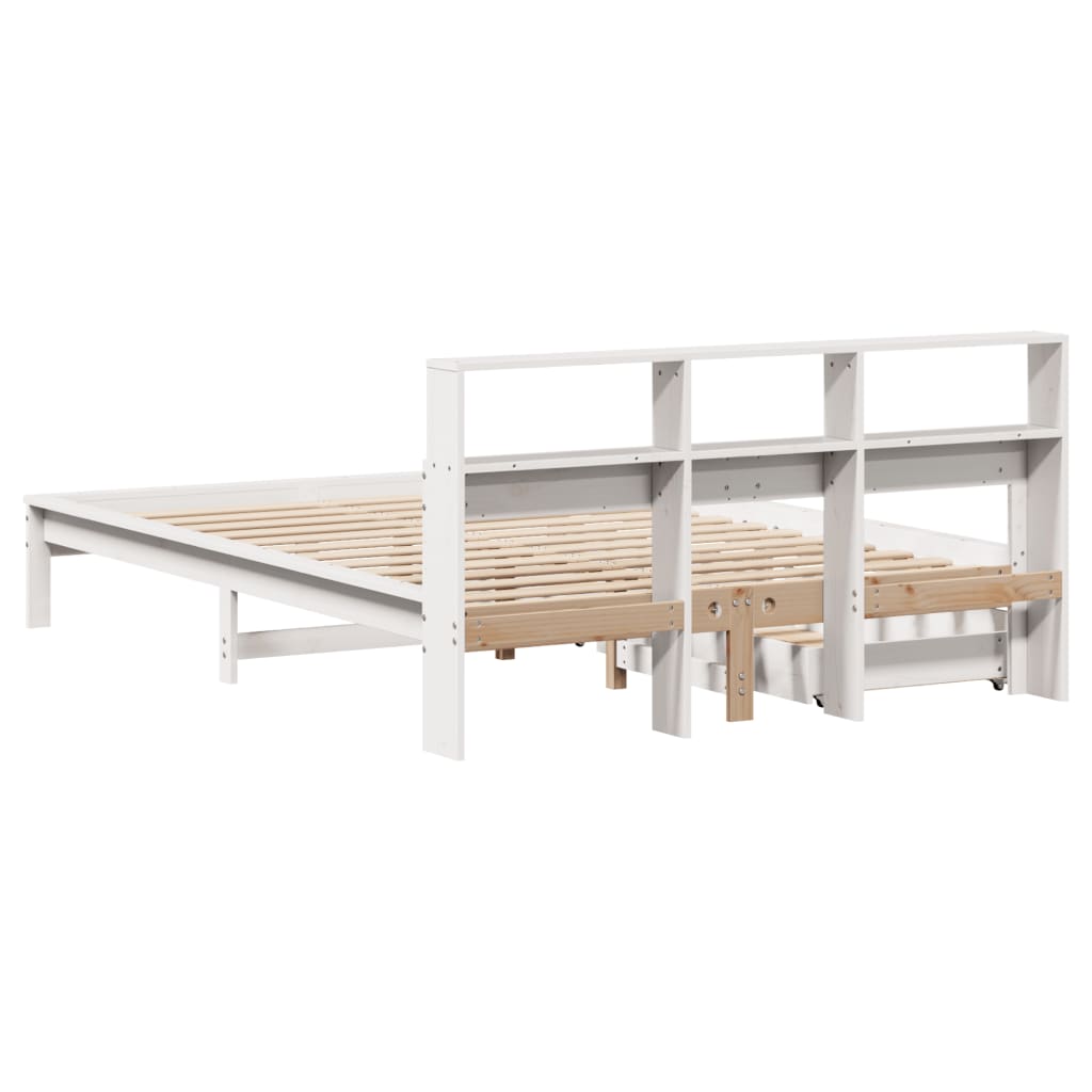 seng med reol uden madras 140x200 cm massivt fyrretræ hvid
