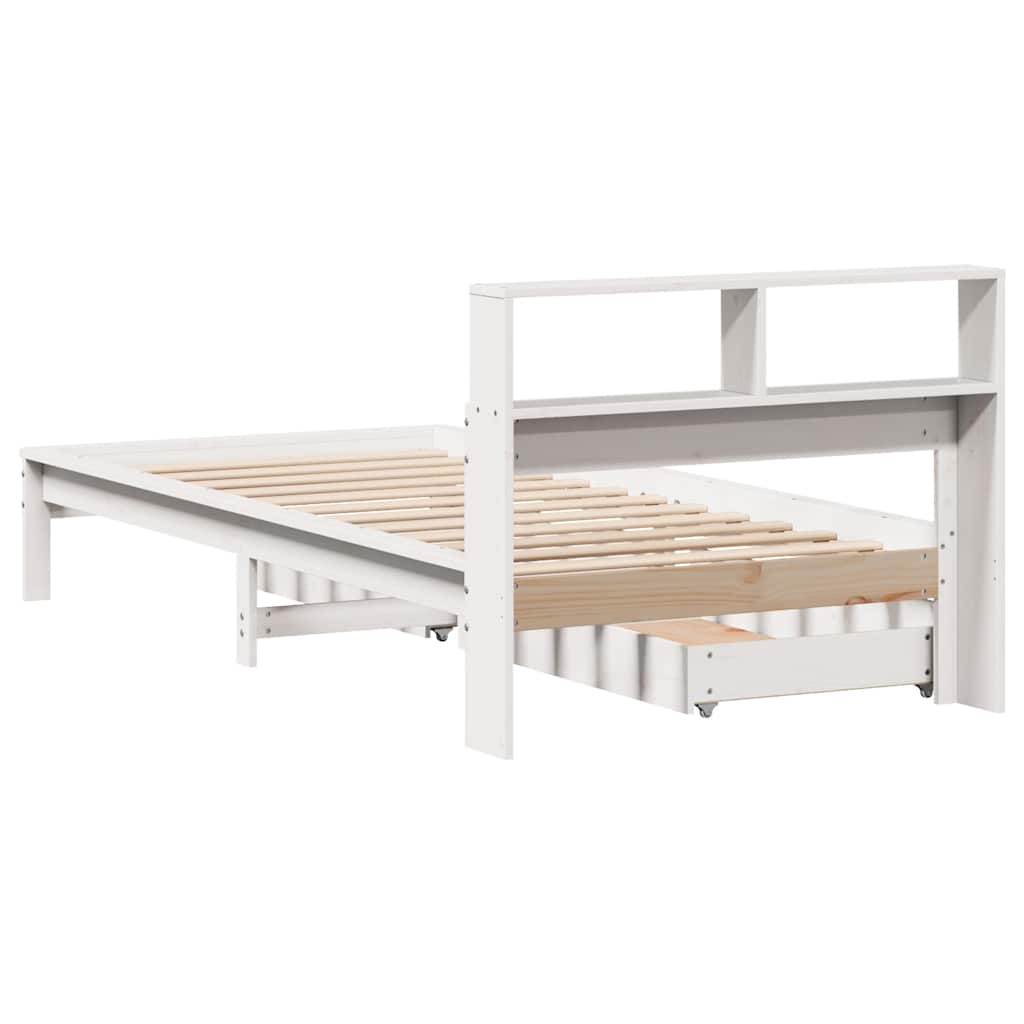 seng med reol uden madras 100x200 cm massivt fyrretræ hvid