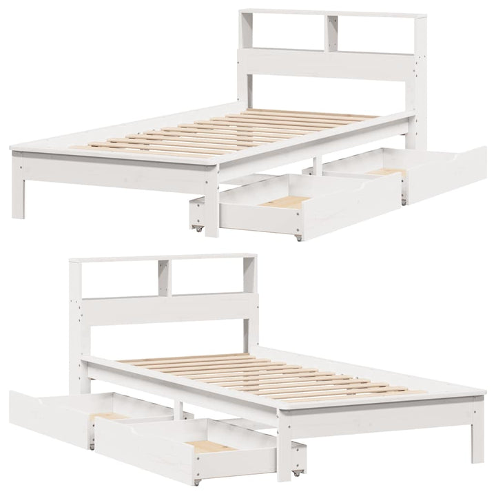 seng med reol uden madras 100x200 cm massivt fyrretræ hvid