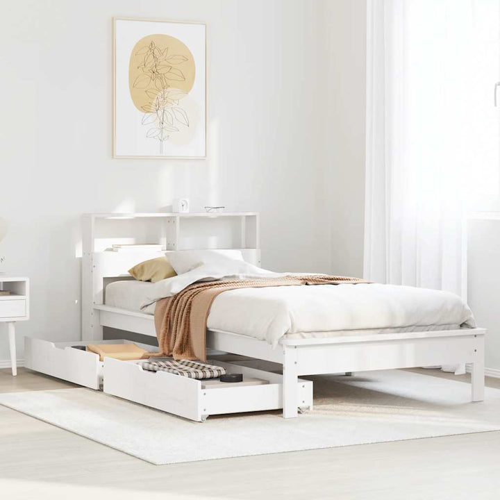 seng med reol uden madras 100x200 cm massivt fyrretræ hvid