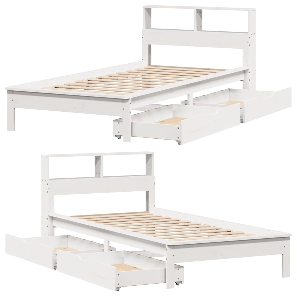 seng med reol uden madras 90x200 cm massivt fyrretræ hvid