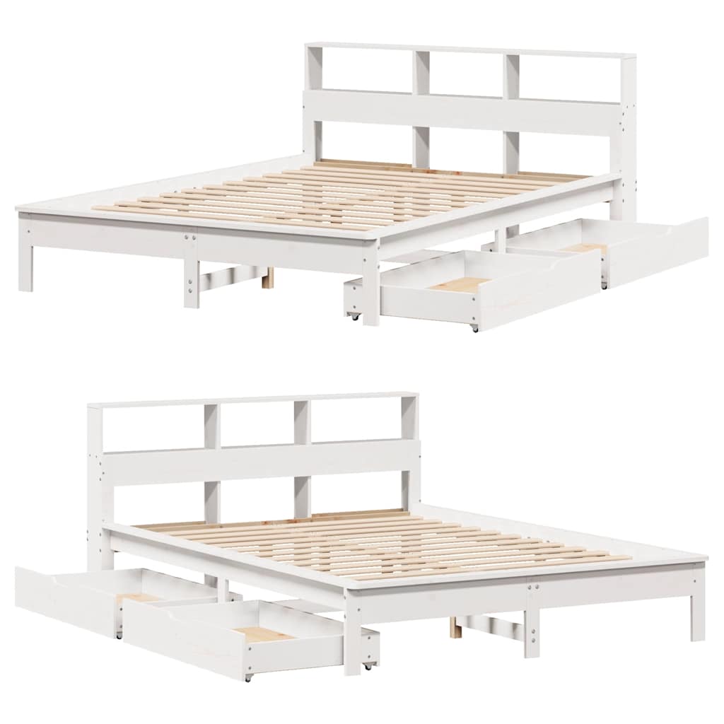 seng med reol uden madras 140x190 cm massivt fyrretræ hvid