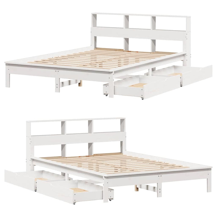 seng med reol uden madras 140x190 cm massivt fyrretræ hvid