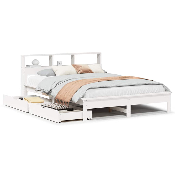 seng med reol uden madras 135x190 cm massivt fyrretræ hvid