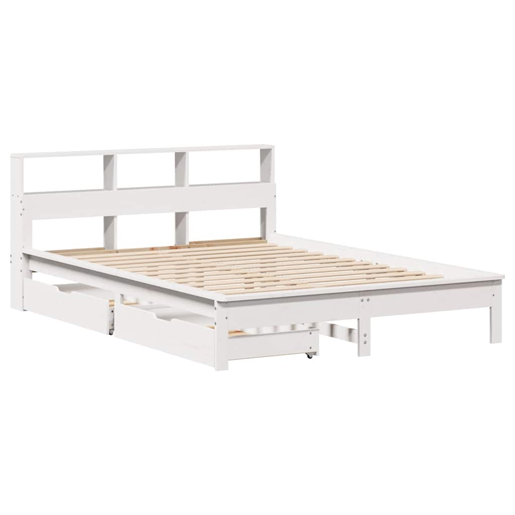 seng med reol uden madras 135x190 cm massivt fyrretræ hvid